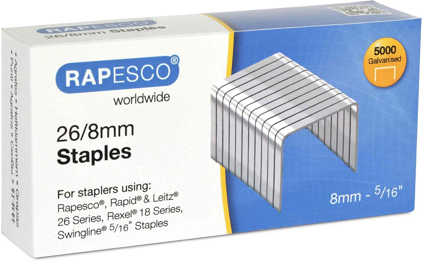 Rapesco S11880Z3 26/8 mm Galvanised Staples, Box of 5000