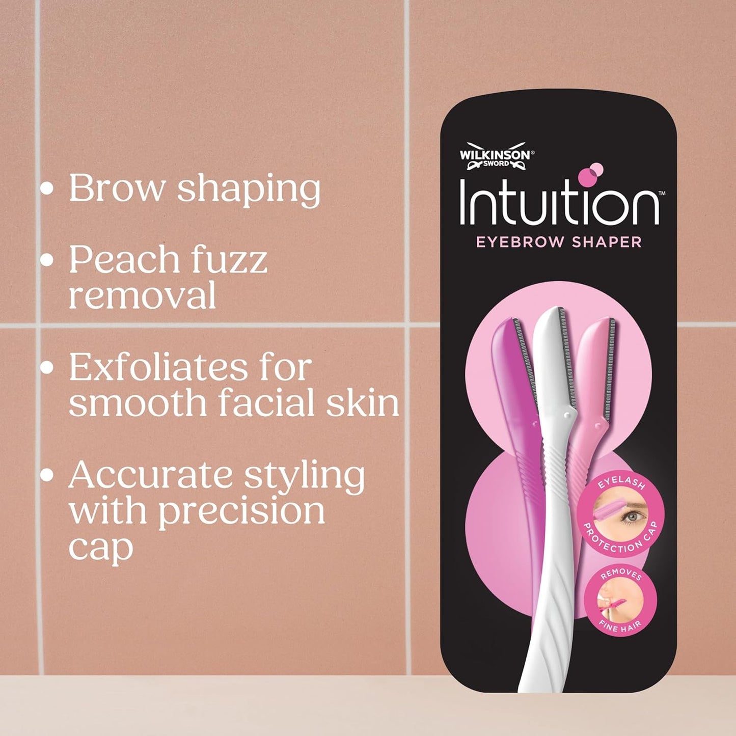 WILKINSON SWORD - Intuition Eyebrow Shaper for Women | Facial Hair Remover and Trimmer | Exfoliating Dermaplaning Tool | Pack of 3 Disposable Razors
