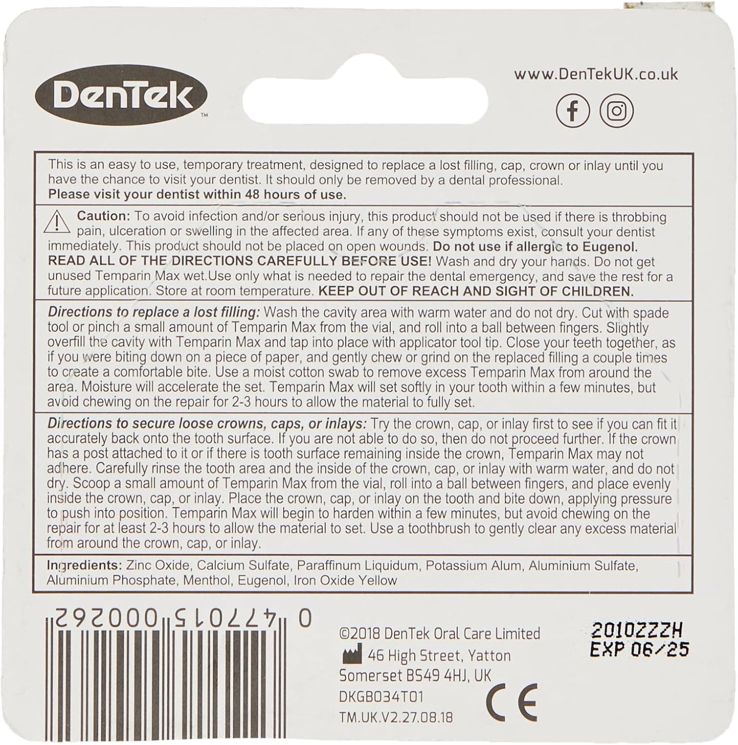 DenTek Temparin Max Home Dental Repair Kit for repairing lost fillings and loose caps, crowns or inlays - 12+/ 13+ Repairs(package may vary), silver