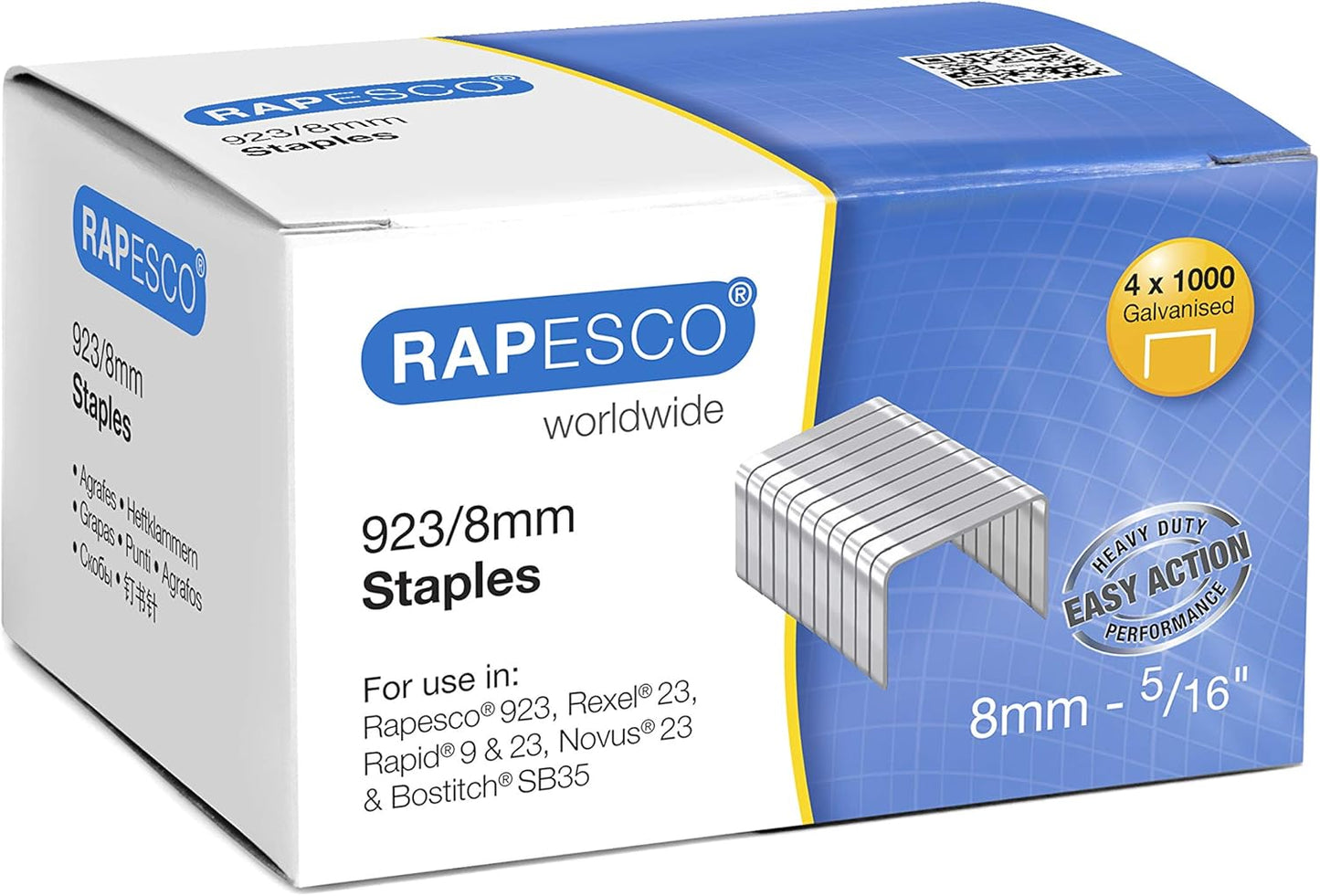 Rapesco S92308Z3 923/8 mm Galvanised Staples, Type 23, Box of 4000