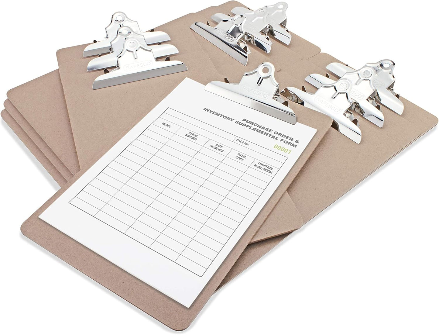 Rapesco 1521A Business Pack: 12 Heavy Duty Hardboard Clipboards, A4+, Brown