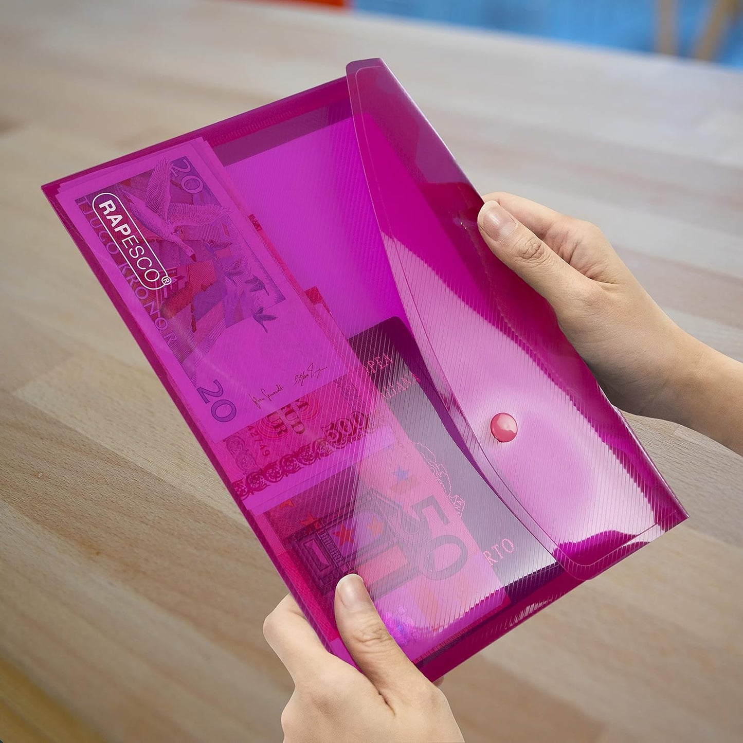 Rapesco 1499 Popper Wallets, A5, Assorted Transparent Colours, Pack of 50