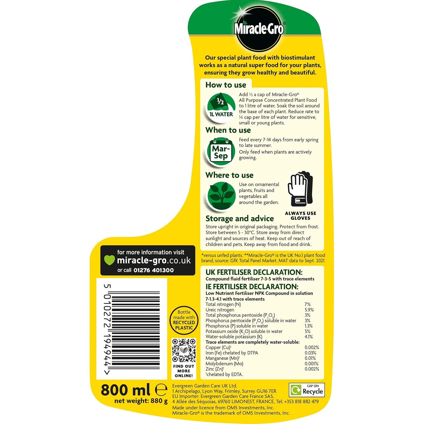 Miracle Gro All Purpose Concentrated Liquid Plant Food, 800ml