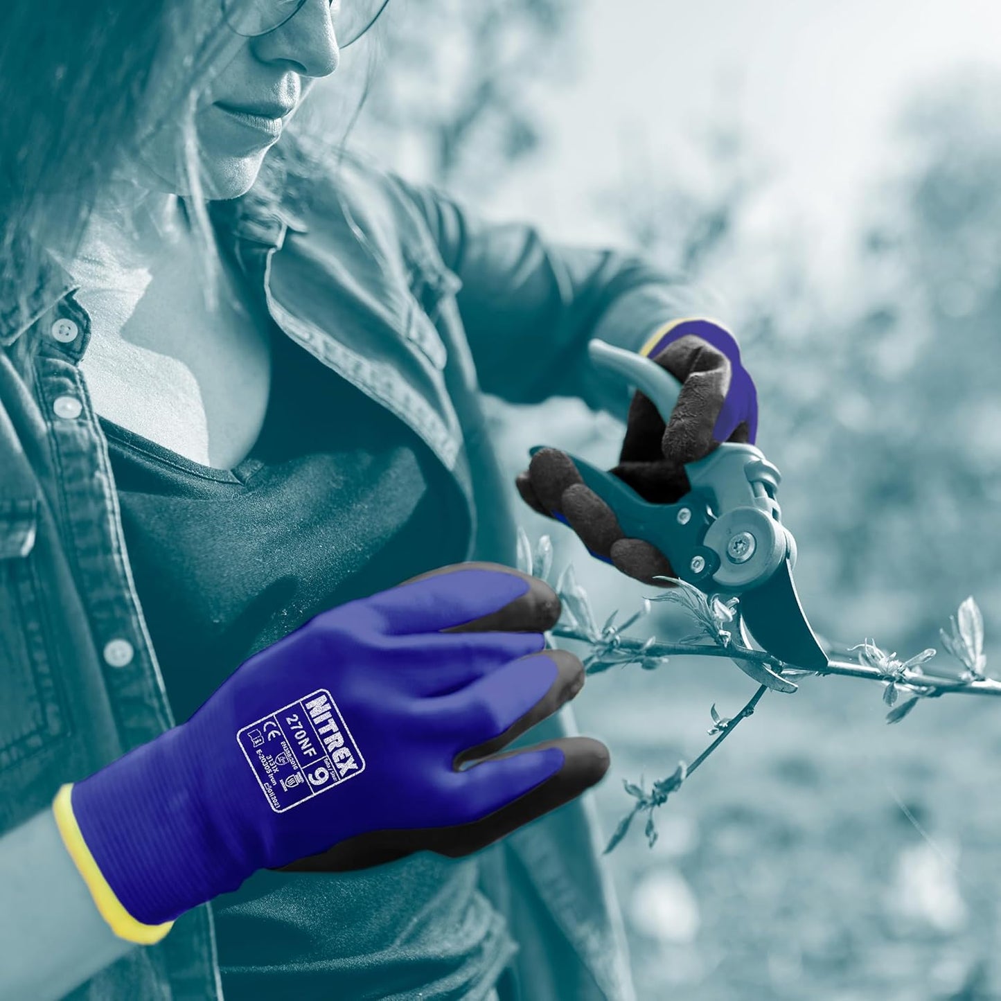 NITREX 270NF 10 Pairs of Gardening Gloves, Sandy Nitrile Palm Coating, Abrasion and Tearing Protection, Reduces Hand Fatigue, Blue/Black, Size 6
