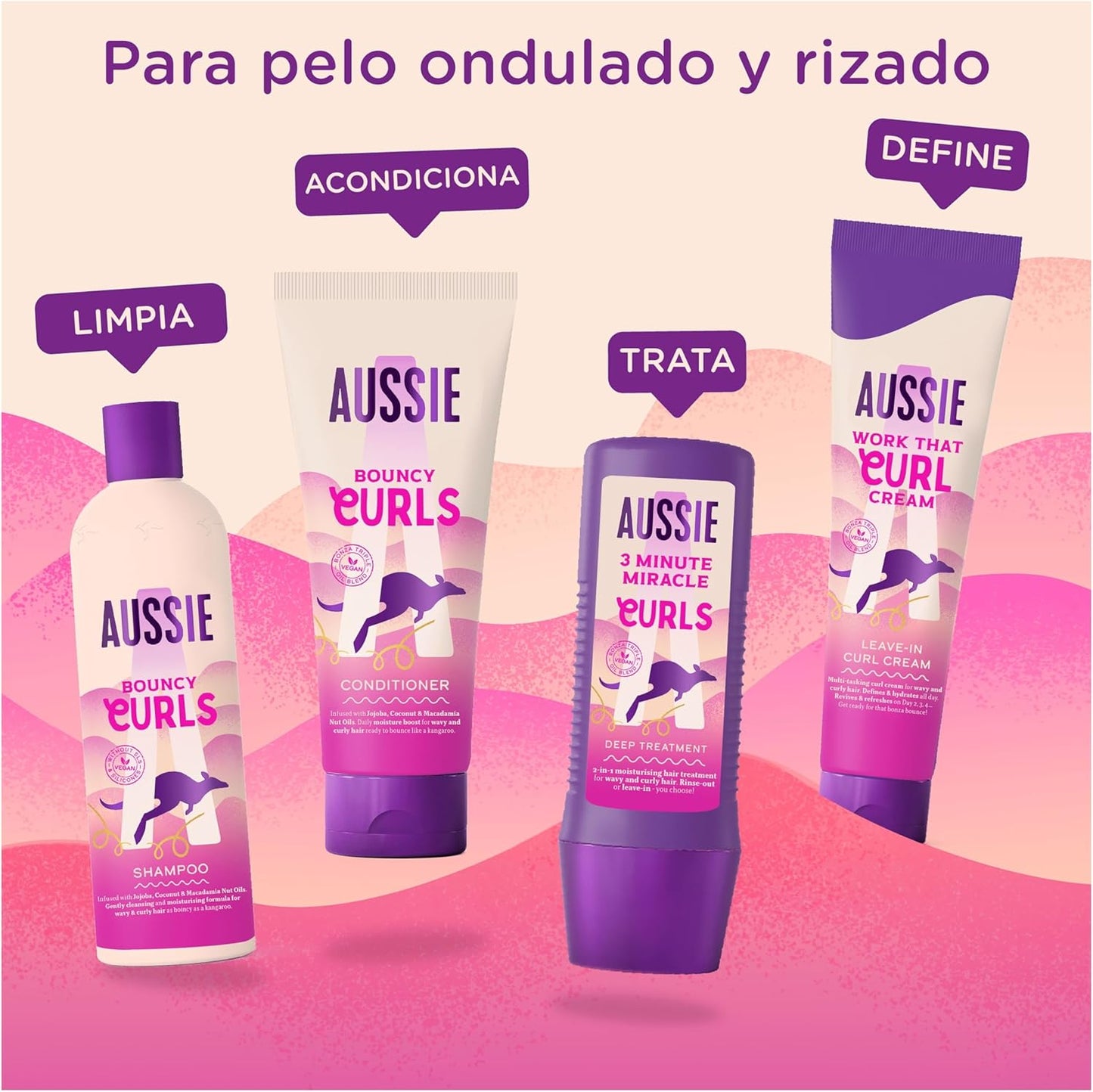 Aussie Curls Shampoo and Conditioner Set with Leave In Conditioner Curl Cream, Curly Hair Products with Coconut Oil, Jojoba Oil & Macadamia Nut Oil 300/225/160 ml