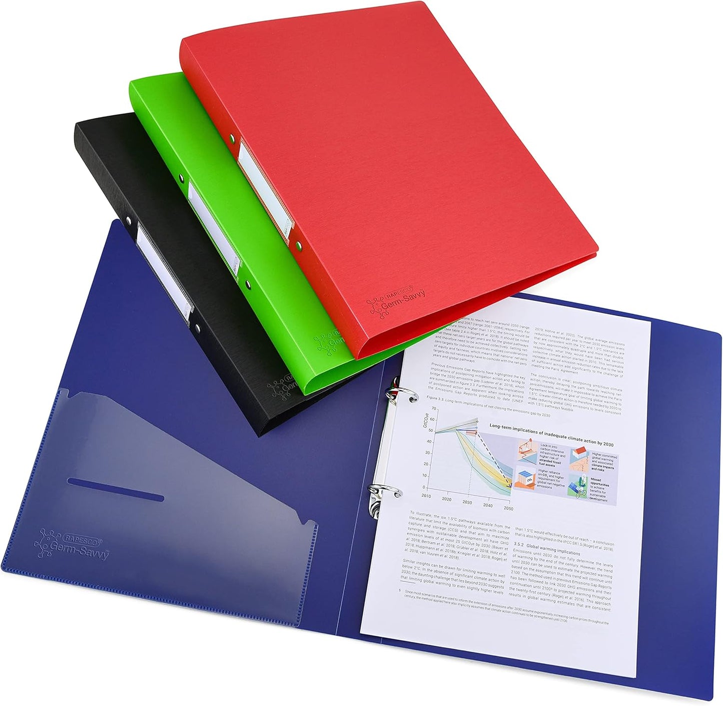 Rapesco 1658 2-Ring Binder with Antibacterial Protection, 35 mm Spine, A4, Assorted Colours, Pack of 4