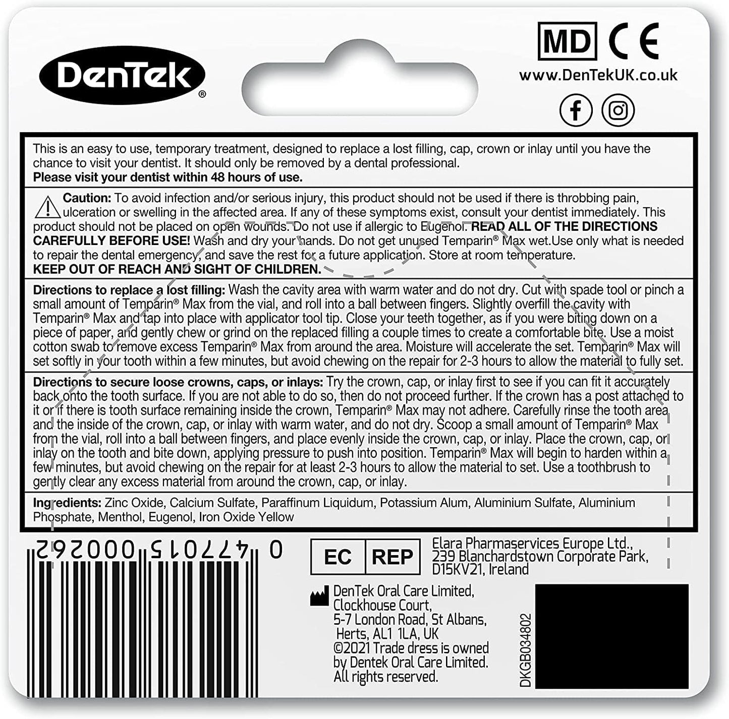 DenTek Temparin Max Home Dental Repair Kit for repairing lost fillings and loose caps, crowns or inlays - 12+/ 13+ Repairs(package may vary), silver