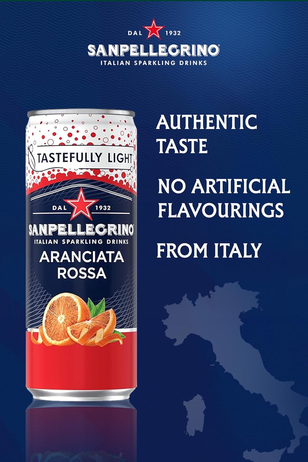 San Pellegrino Italian Sparkling Drinks Tastefully Light Sparkling Blood Orange Canned Soft Drink 12 x 330ml | 69 kCals per Can