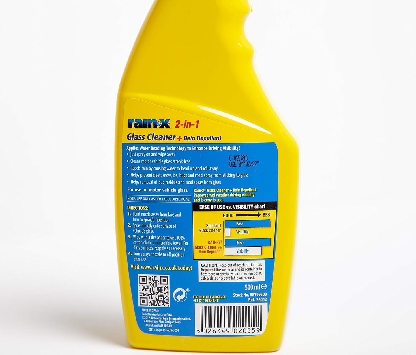 Rain-X 2-in-1 Glass Cleaner + Rain Repellent – Streak-Free Shine & Advanced Water Beading – Helps Protect Against Rain, Snow, Ice & Insects – Quick & Easy Spray Application – 500ml
