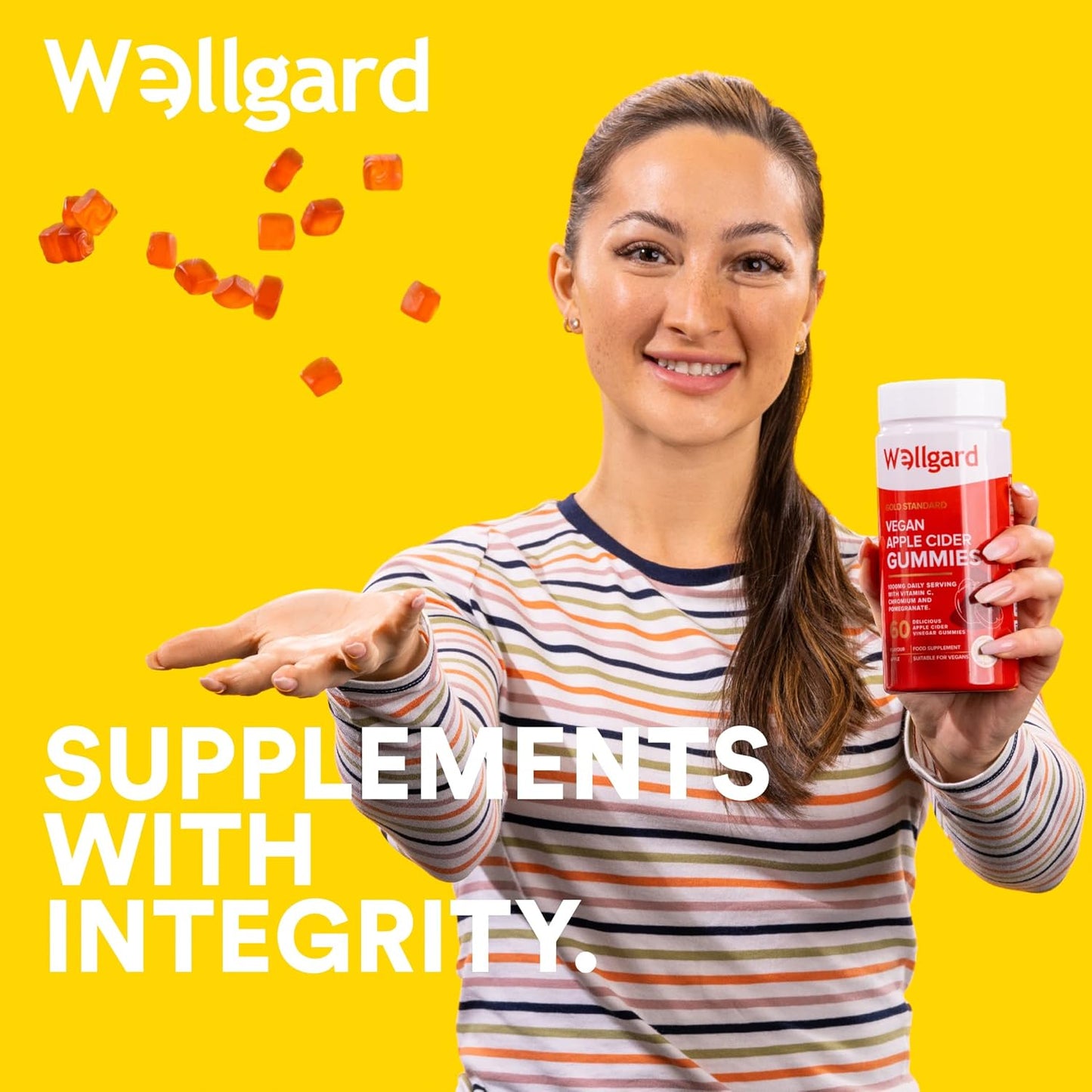 Wellgard Vegan Apple Cider Vinegar Gummies, Gold Standard 1000mg ACV Gummies with Vitamin C, Chromium and Pomegranate, Non-GMO, Gluten-Free & Gelatine-Free