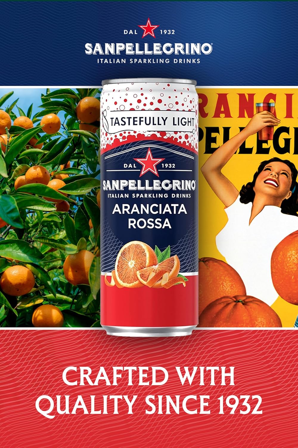 San Pellegrino Italian Sparkling Drinks Tastefully Light Sparkling Blood Orange Canned Soft Drink 12 x 330ml | 69 kCals per Can