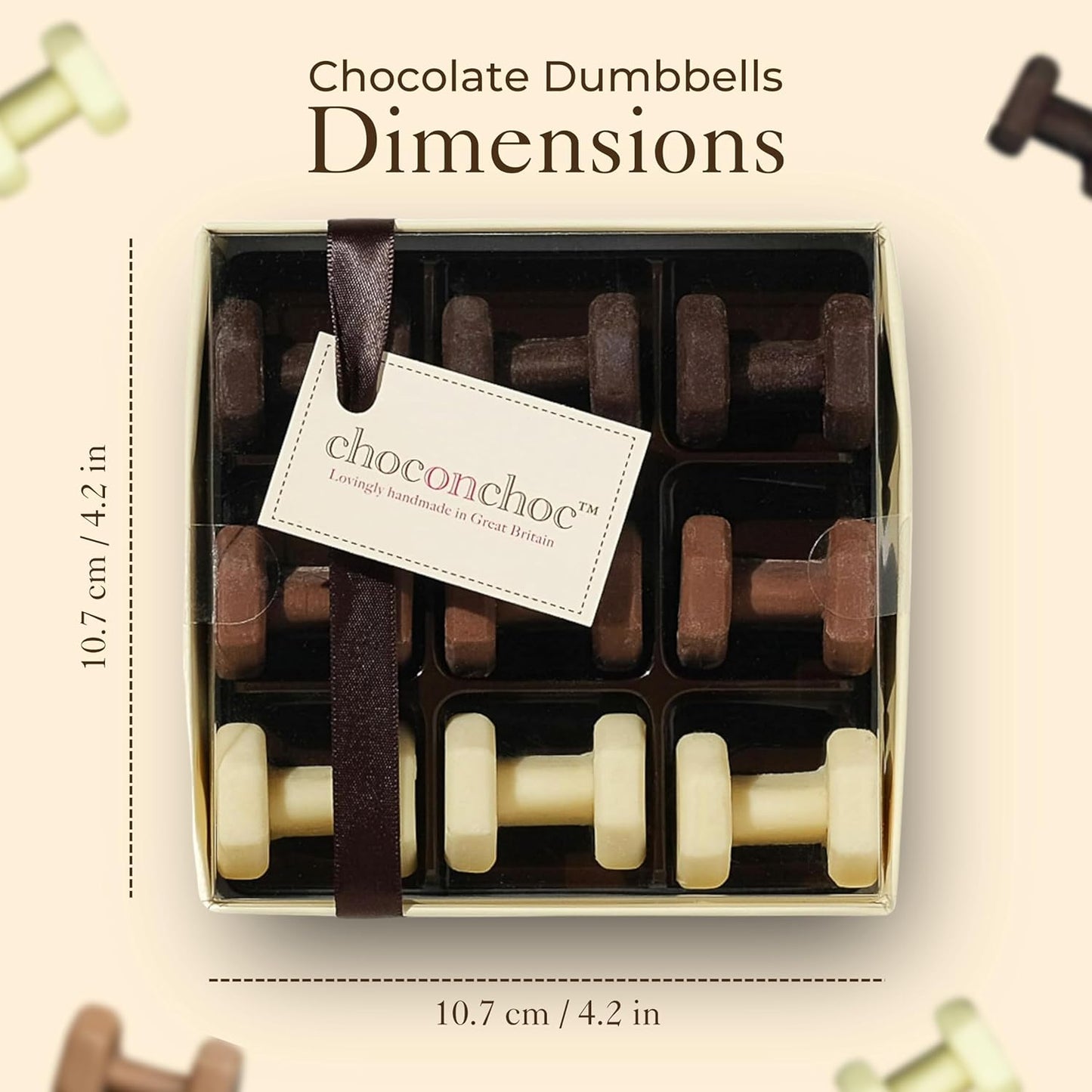 Choc On Choc Chocolate Dumbbells | Handmade Belgian White, Milk, and Dark Chocolate - 70g - Unique Gift Idea for Fitness Enthusiasts & Chocolate Lovers | Premium Quality Ingredients