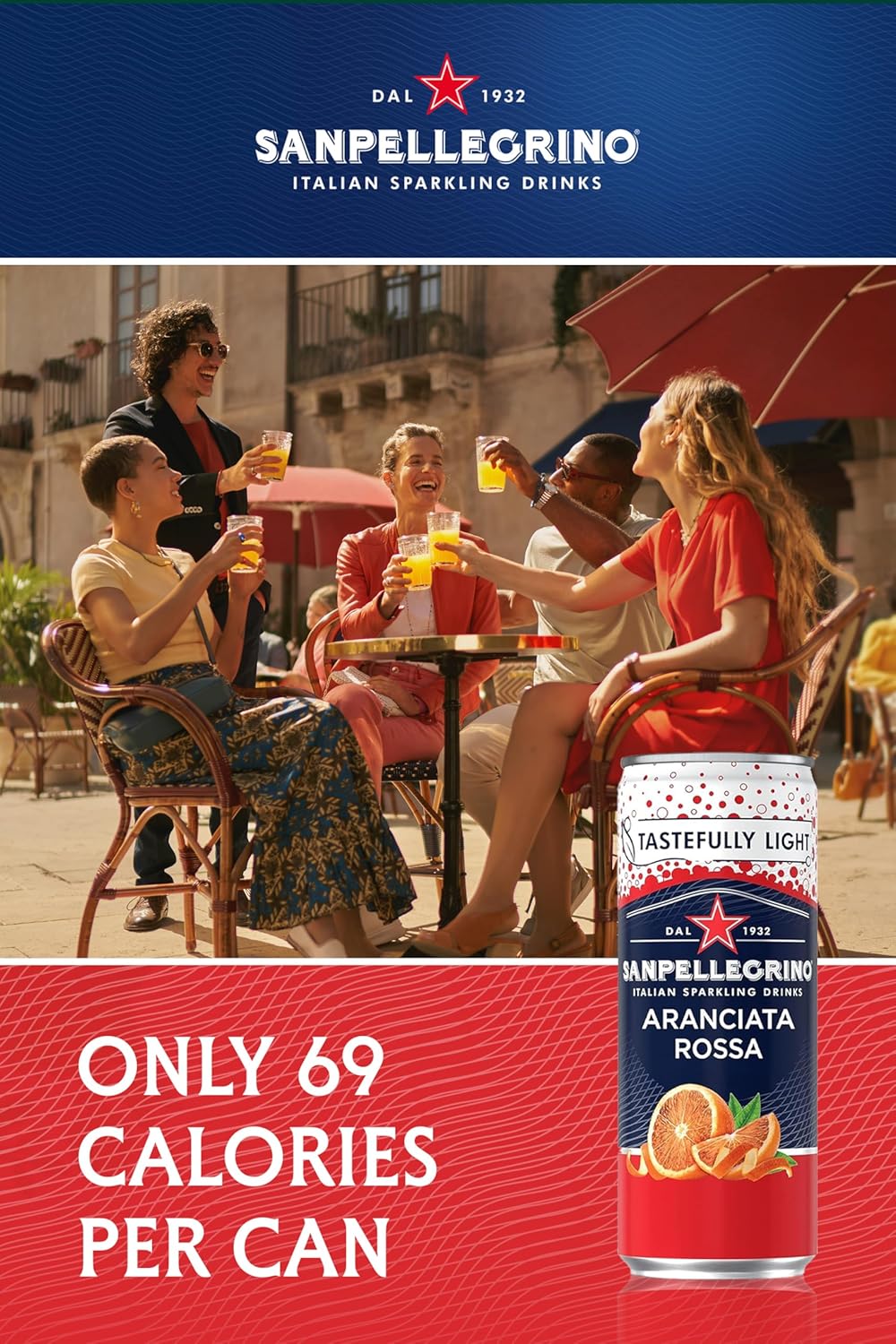 San Pellegrino Italian Sparkling Drinks Tastefully Light Sparkling Blood Orange Canned Soft Drink 12 x 330ml | 69 kCals per Can