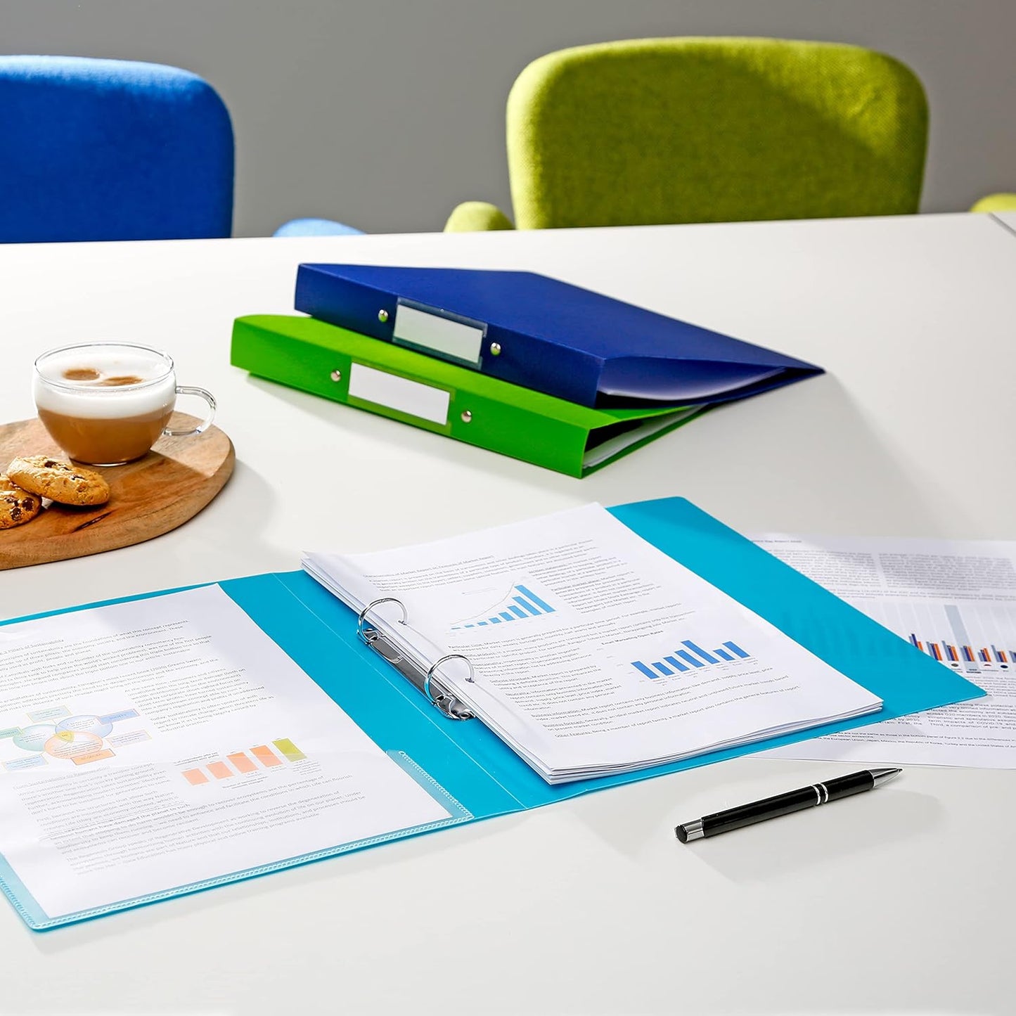 Rapesco 1664 2-Ring Binder with Antibacterial Protection, 35 mm Spine, A4, Aqua, Pack of 4