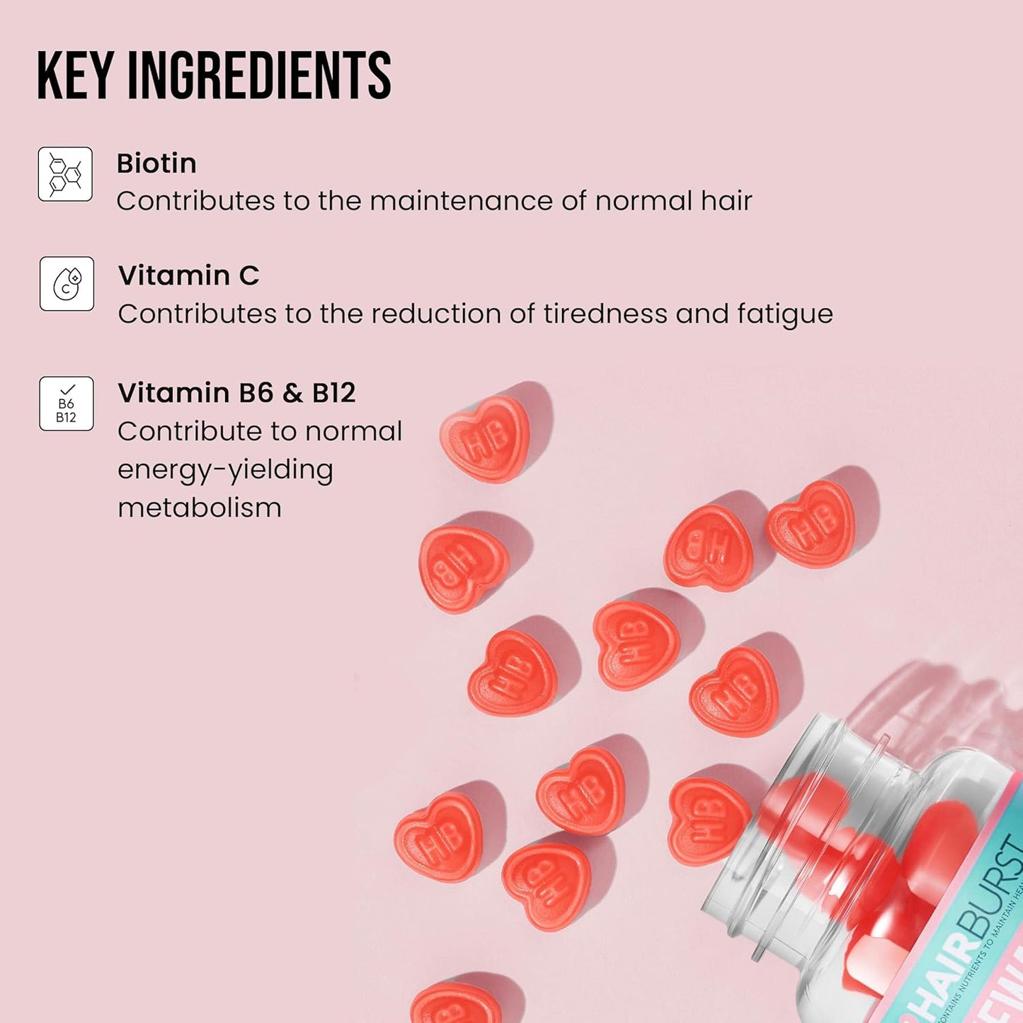 HAIR BURST Biotin Gummies for Hair Growth — Hair, Skin & Nails Vitamin Supplement, Reduces Breakage, Promotes Healthier Thicker- Daily Chewable Vitamins - 1 Month