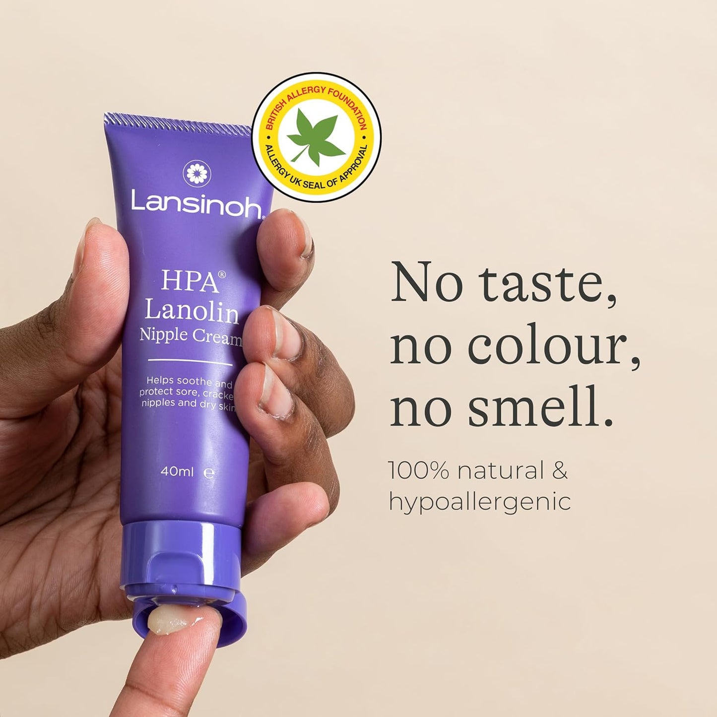 Lansinoh HPA Lanolin Nipple Cream for sore nipple & cracked skin, 100% natural single ingredient, breastfeeding essential, tasteless, odourless, hospital bag, moisturising, 40ml
