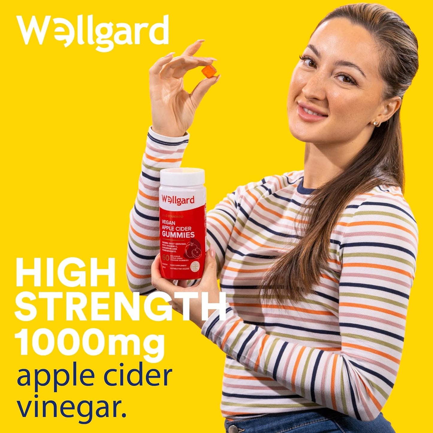 Wellgard Vegan Apple Cider Vinegar Gummies, Gold Standard 1000mg ACV Gummies with Vitamin C, Chromium and Pomegranate, Non-GMO, Gluten-Free & Gelatine-Free