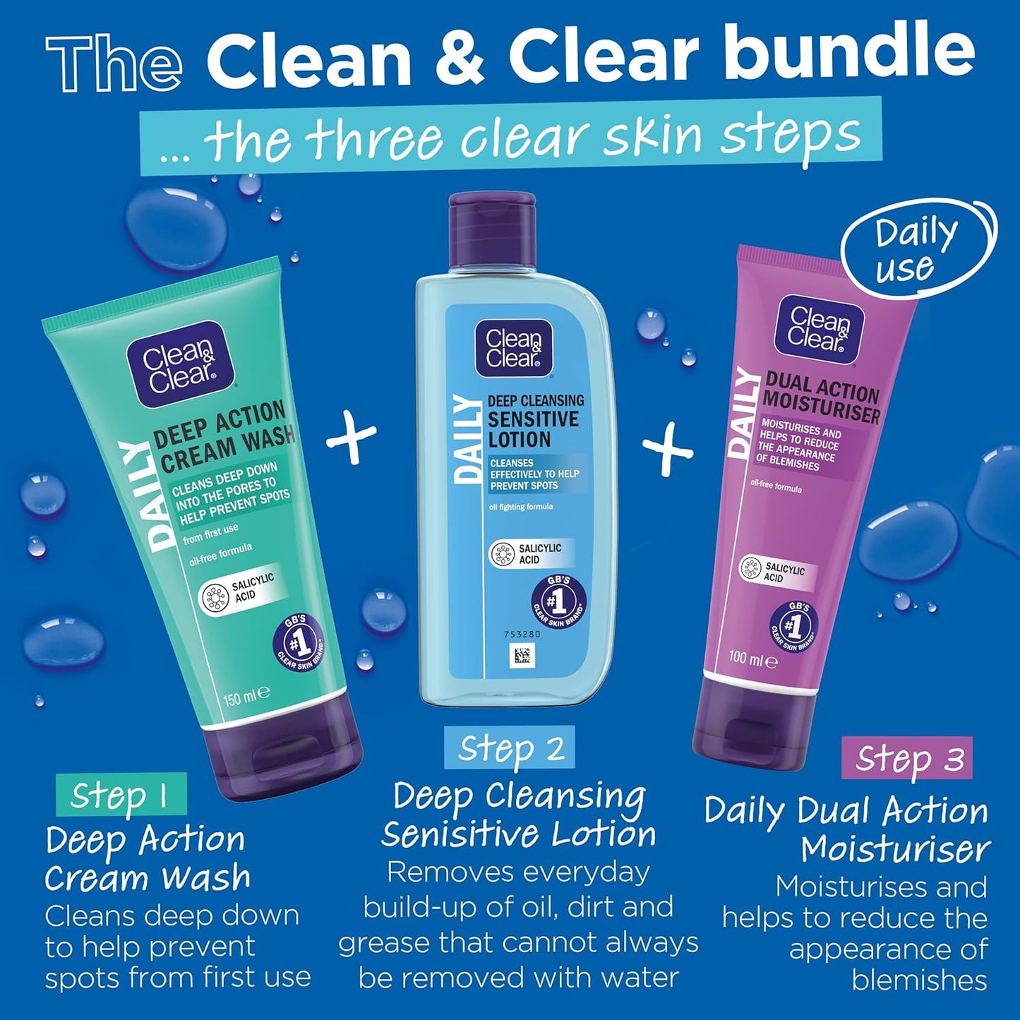 Clean & Clear Deep Cleansing Lotion for Sensitive Skin (1x 200ml), Clean and Clear Facial Cleanser with Salicylic Acid to Deeply Clean, Remove Dirt and Oil, Help Prevent Spots
