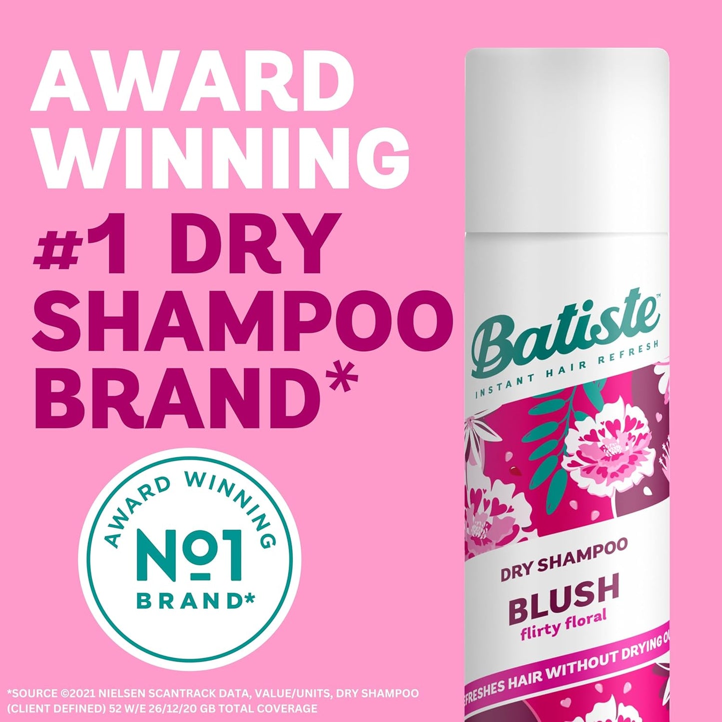 Batiste Dry Shampoo in Blush 200ml, Floral & Flirty Fragrance, No Rinse Spray to Refresh Hair in Between Washes (Packing May Vary)