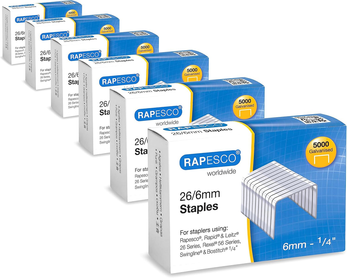 Rapesco 1735 Business Pack: 26/6mm (No.56) Galvanised Staples, 6 Boxes of 5000