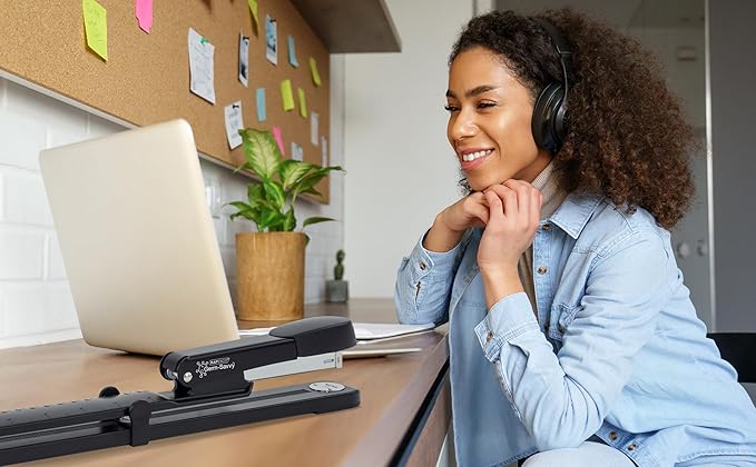 Rapesco 1464 Germ-Savvy Antibacterial, Marlin Long Arm Stapler & 5000 x 26/6 mm Staples, Black