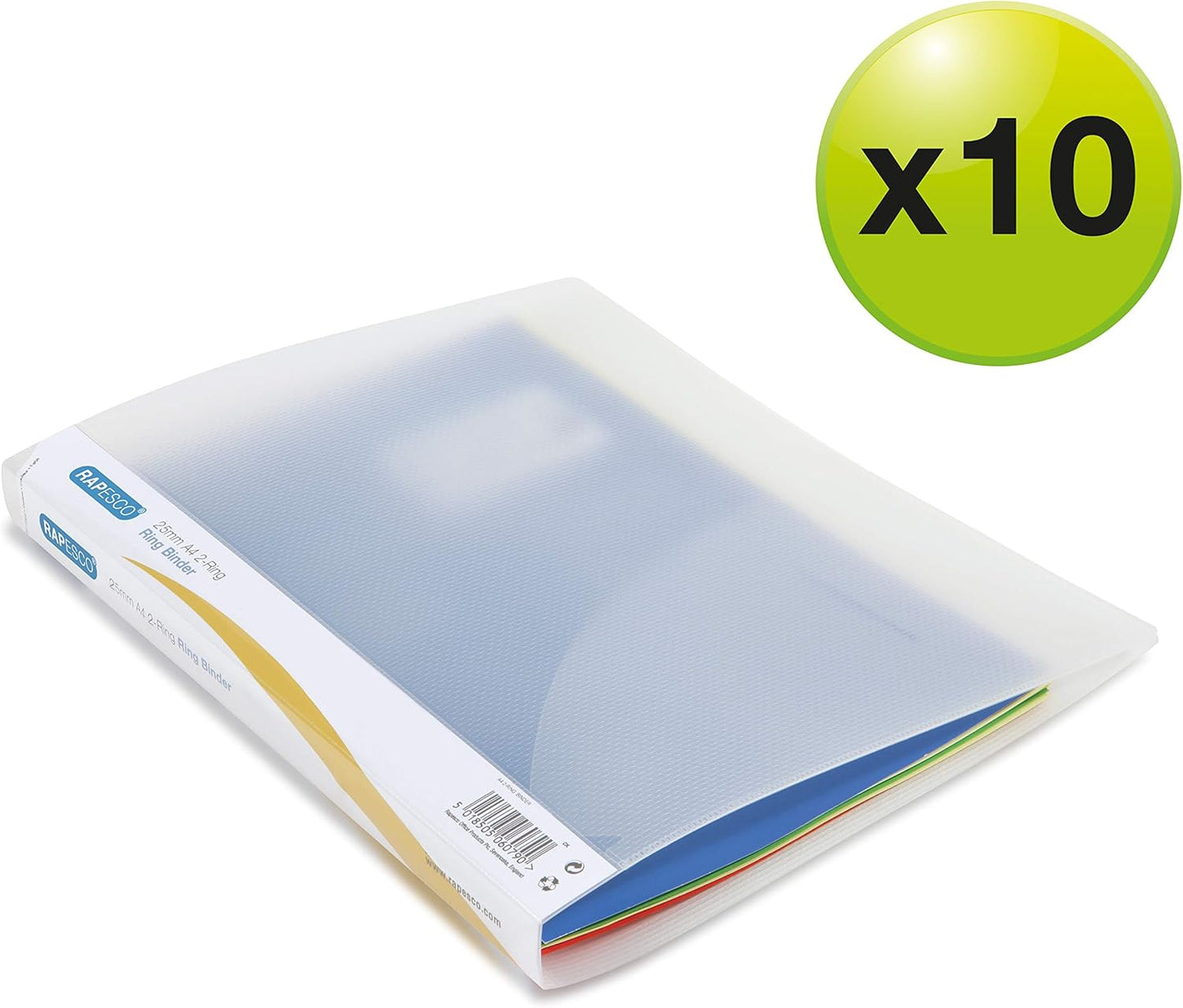 Rapesco 0715 2-Ring Binder, 35 mm Spine, A4, Clear Transparent, Pack of 10
