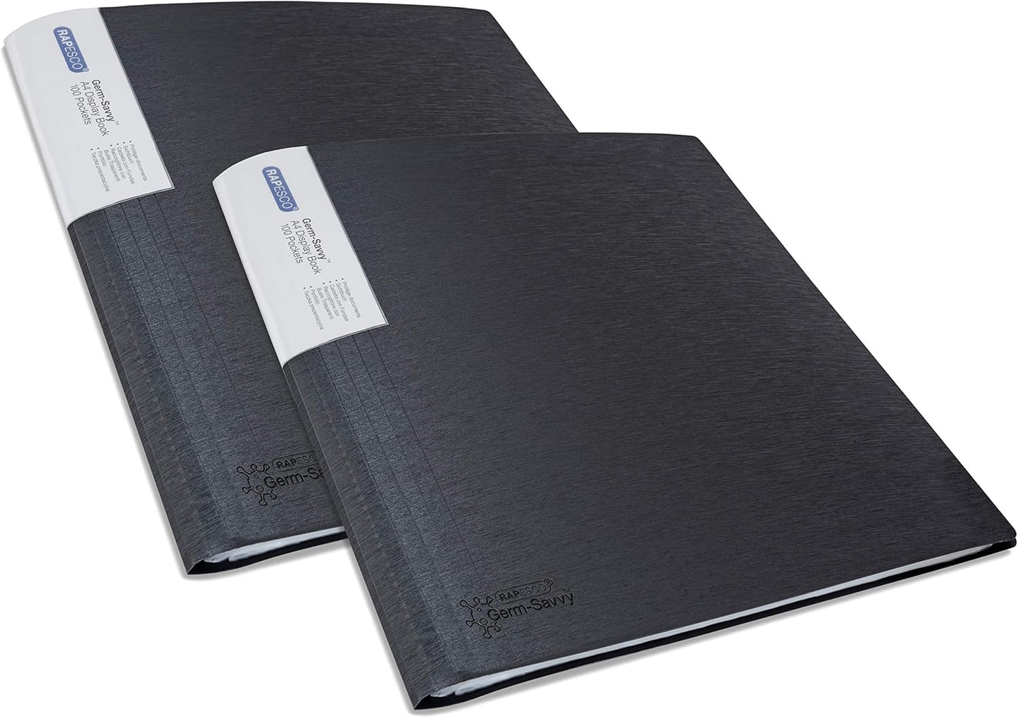 Rapesco 1645 Presentation Folder with Antibacterial Protection, 100 Pockets, A4, Black, Pack of 2