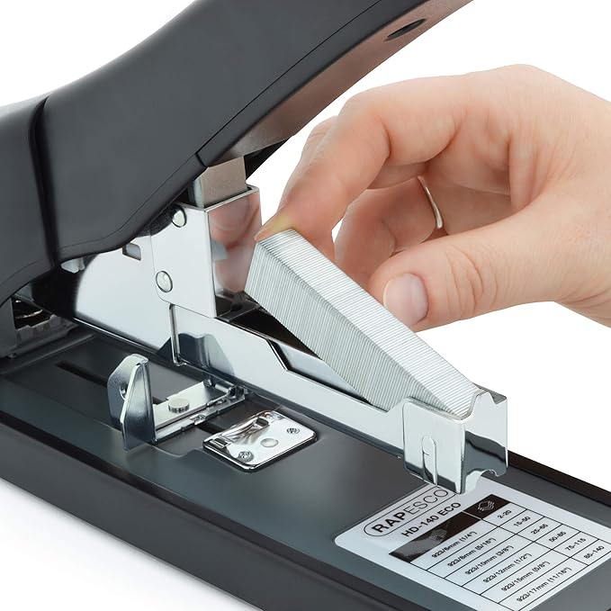 Rapesco 1550 ECO HD-140 Heavy Duty Stapler with 1000 x 923/12 mm Staples, 140 Sheet Capacity, Black