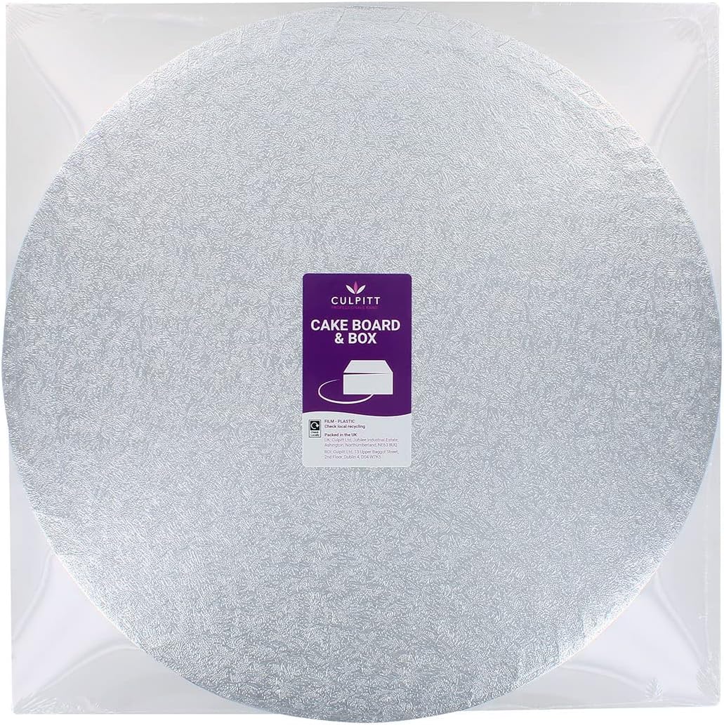 Culpitt 10" Round Silver Cake-Board & Tall White Cake-Box Combo, 10 x 10 x 10 Inch Square Box and Matching Circle Set For Tiered or Decorated Transport