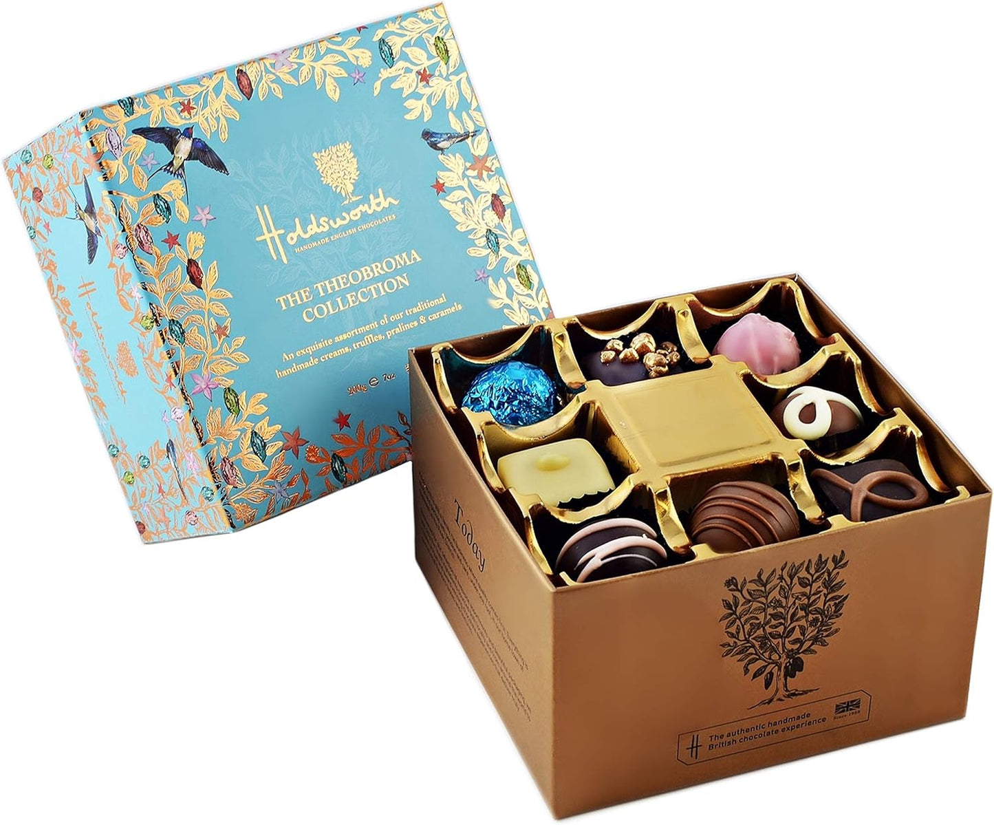 Holdsworth Chocolates Classics - Theobroma Collection an Assortment of Handmade Truffles Formed of Pralines and Caramels Coated with Dark or White Milk Chocolate 200g
