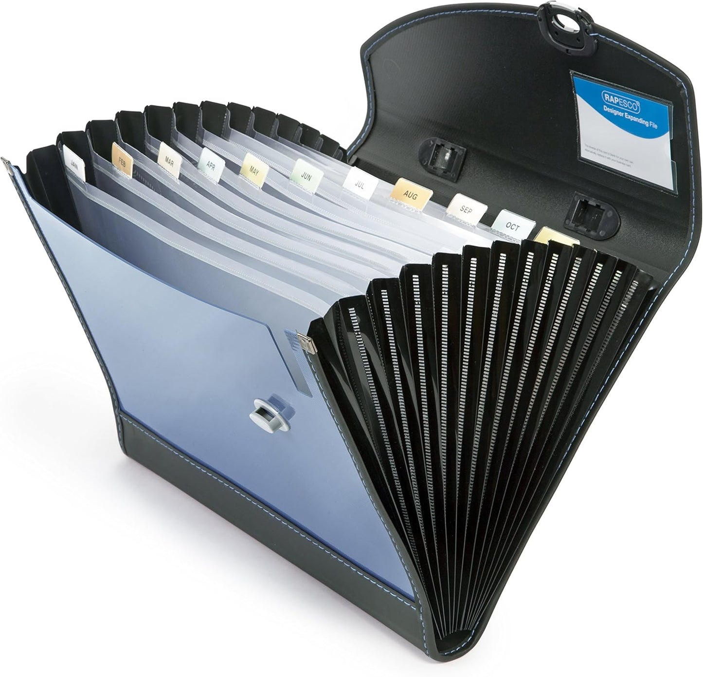Rapesco 0681 A4+ Designer Expanding File with Handle, 13 Compartments, Blue