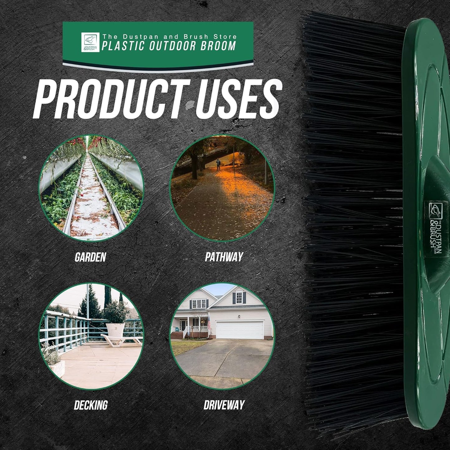Yard Broom Outdoor Heavy Duty, 10” Synthetic Hard Bristle Brush Head and 4-Sections Stainless Steel Handle, Stiff Sweeping Broom for Cleaning Gardens, Yards, and Driveways