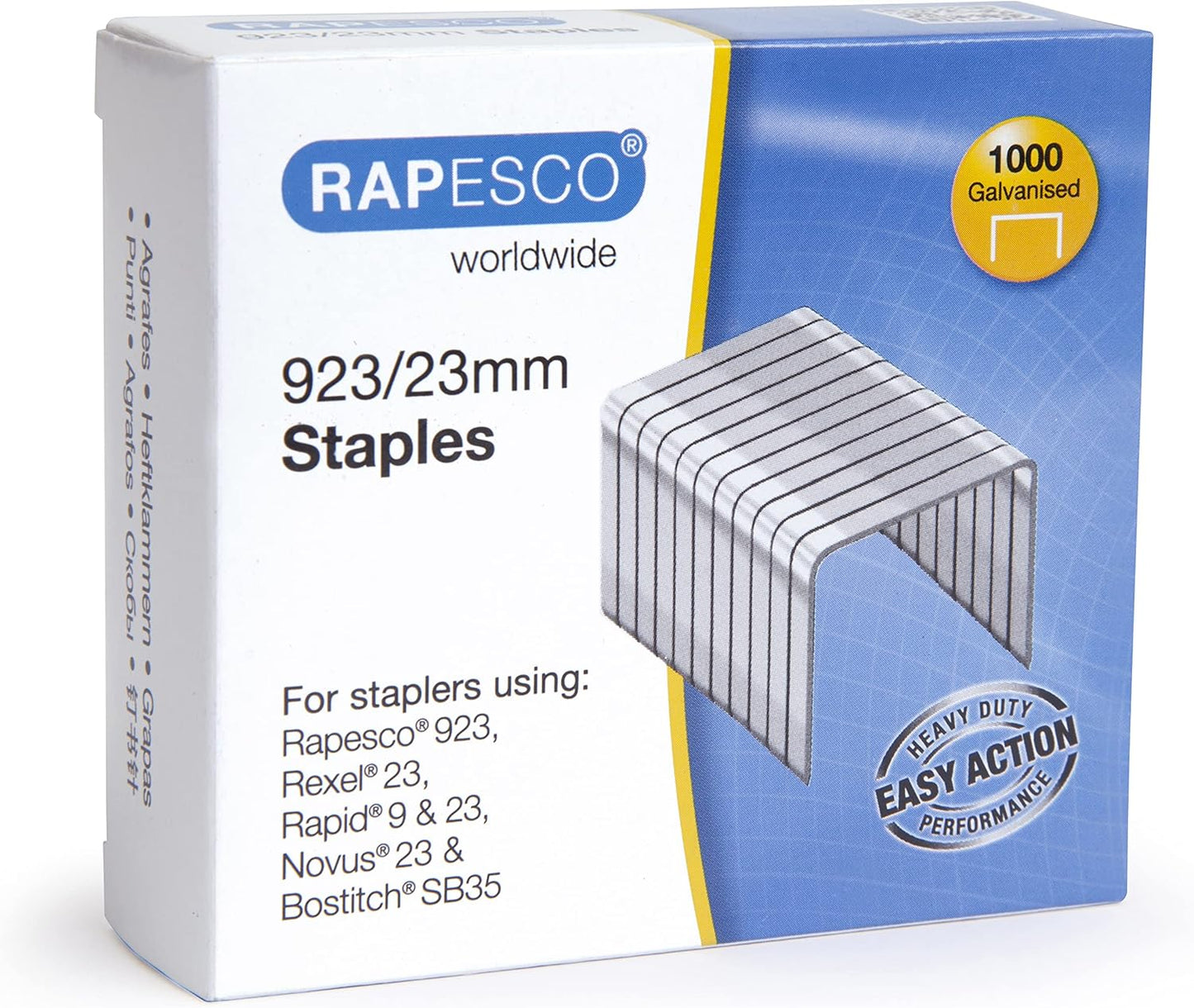 Rapesco 1242 923/23 mm Galvanised Staples, Type 23, Box of 1000