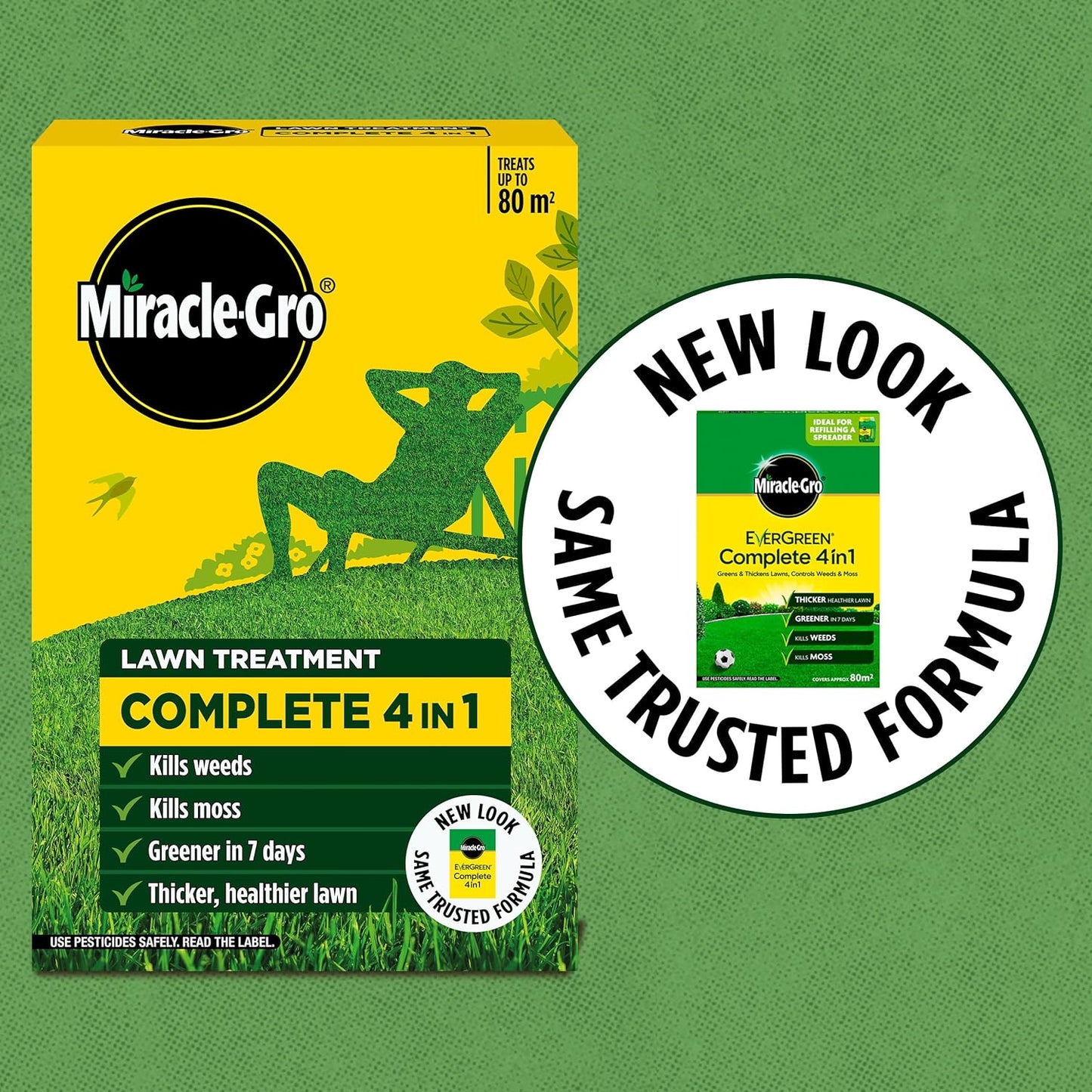 Miracle-Gro 121187 EverGreen Complete 4-in-1 Spreader, Lawn Food, Weed & Moss Control, 80 m2, Yellow