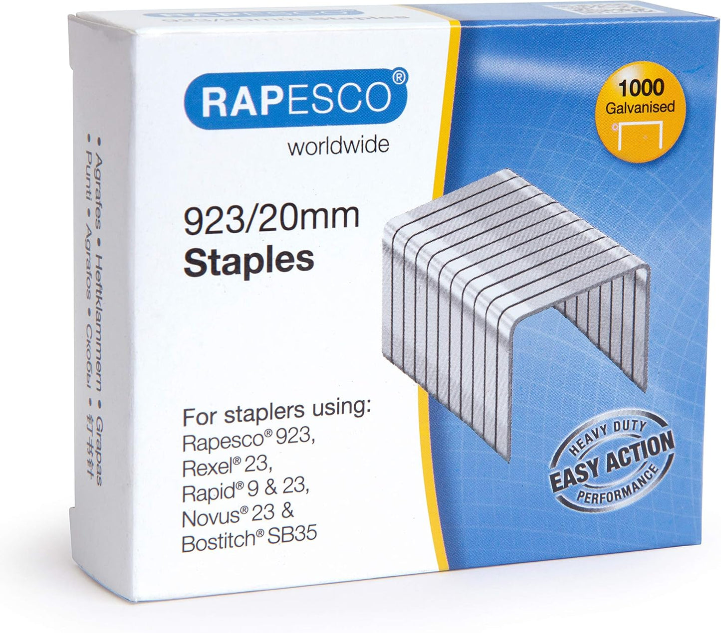 Rapesco 1241 923/20 mm Galvanised Staples, Type 23, Box of 1000
