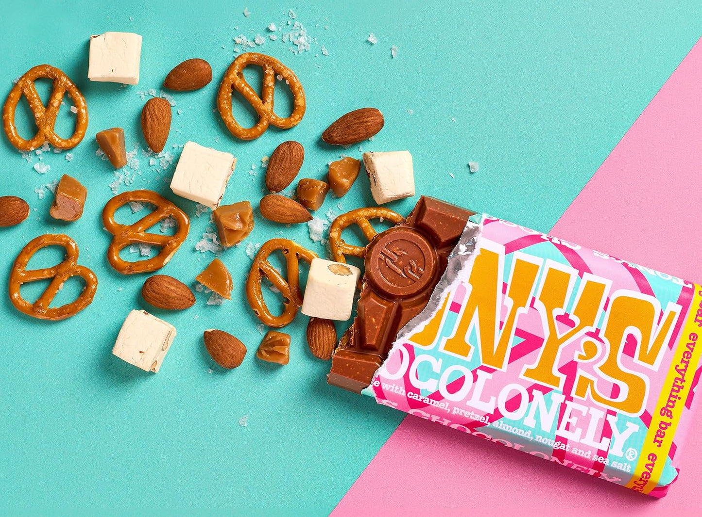 Tony's Chocolonely Everything Bar - Milk Chocolate, Crunchy Caramel, Almonds, Pretzel, Nougat and Sea Salt - 180g, Fairtrade