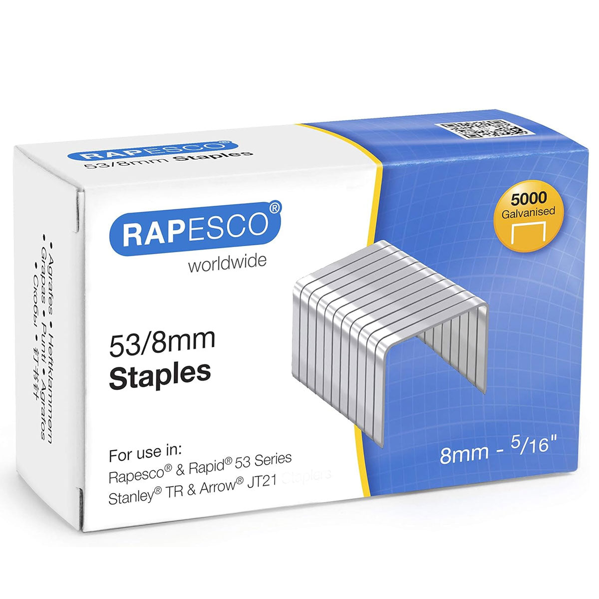 Rapesco 0750 53/8 mm Galvanised Staples, Box of 5000