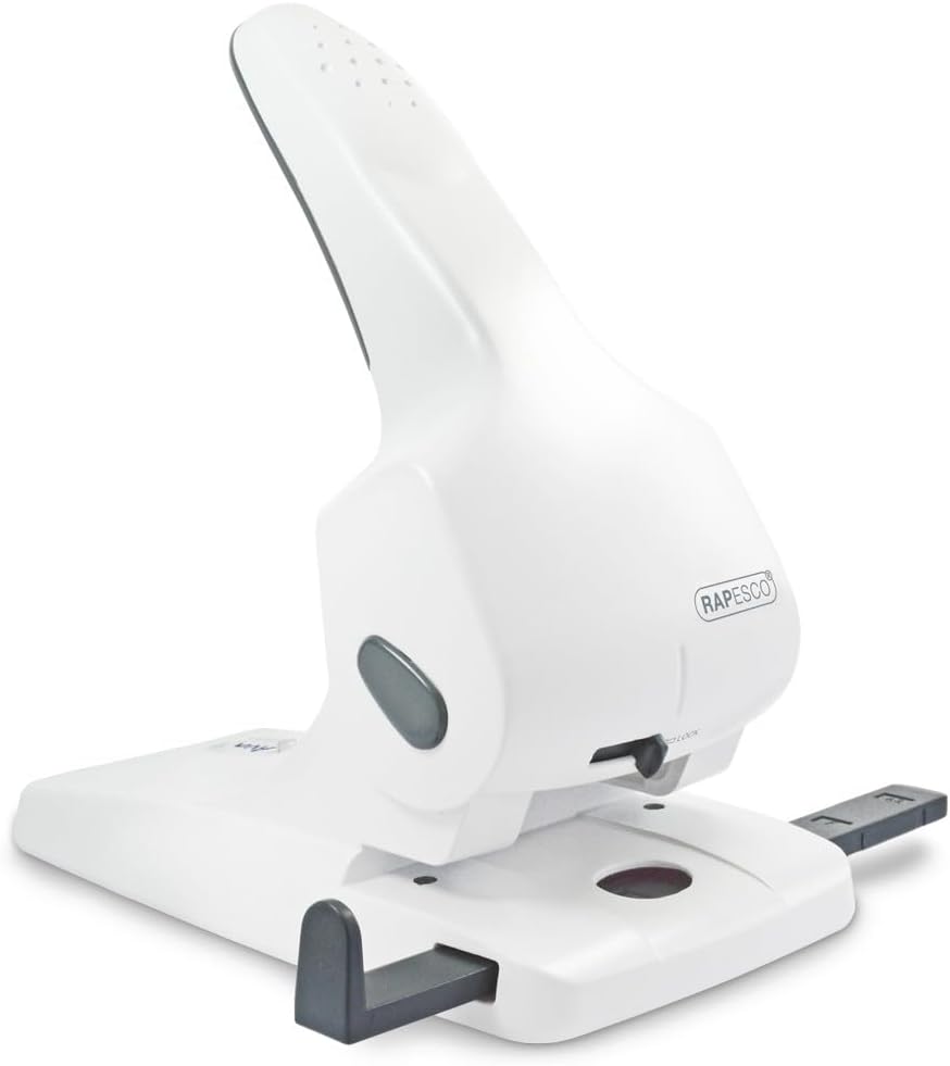 Rapesco 1383 High-Capacity Zero-65 Metal 2-Hole Punch, 65 Sheet Capacity, White