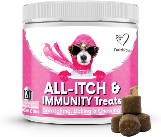 NutriPaw All-Itch Immunity Treats For Dogs - Soothe Itchy Paws, Eyes, Ears, Skin