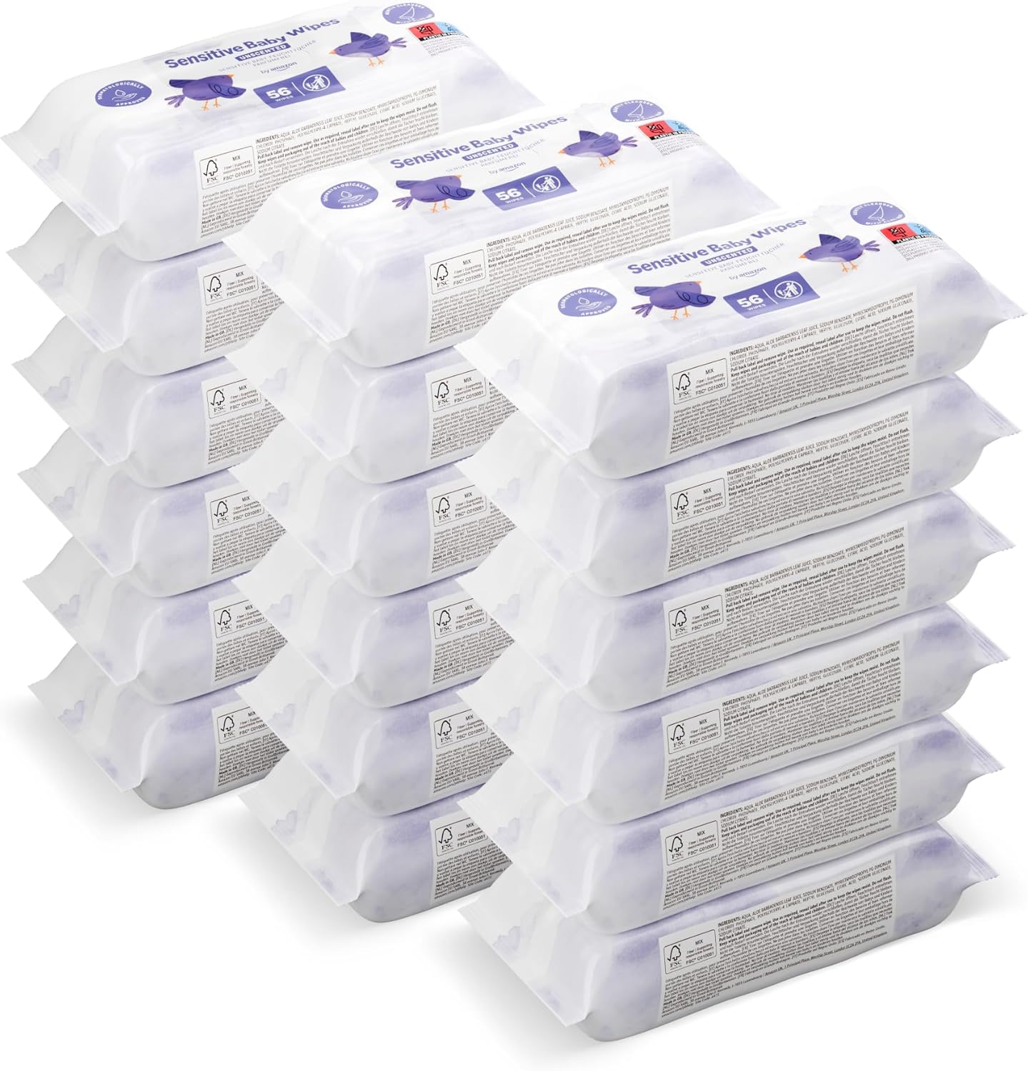 By Amazon Sensitive Baby Wipes 1008 Wipes, Unscented | 18 Pack of 56