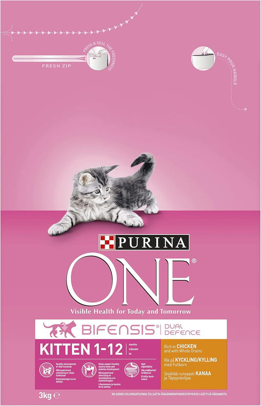 Purina ONE Kitten Cat Food Chicken & Wholegrain, Transparent, Chicken, 3kg