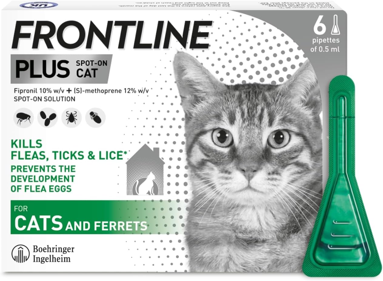 FRONTLINE Plus Flea & Tick Treatment for Cats and Ferrets | 6 Pipettes