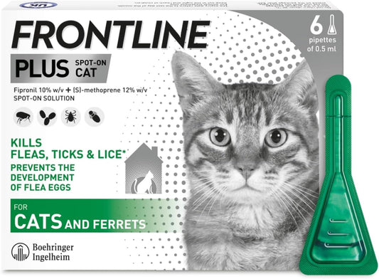 FRONTLINE Plus Flea & Tick Treatment for Cats and Ferrets | 6 Pipettes
