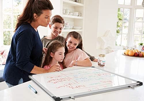Amazon Basics Magnetic Whiteboard with Pen Tray, Aluminium Trim and Dry-Wipe Writing Surface, 90 x 60cm (WxH), White
