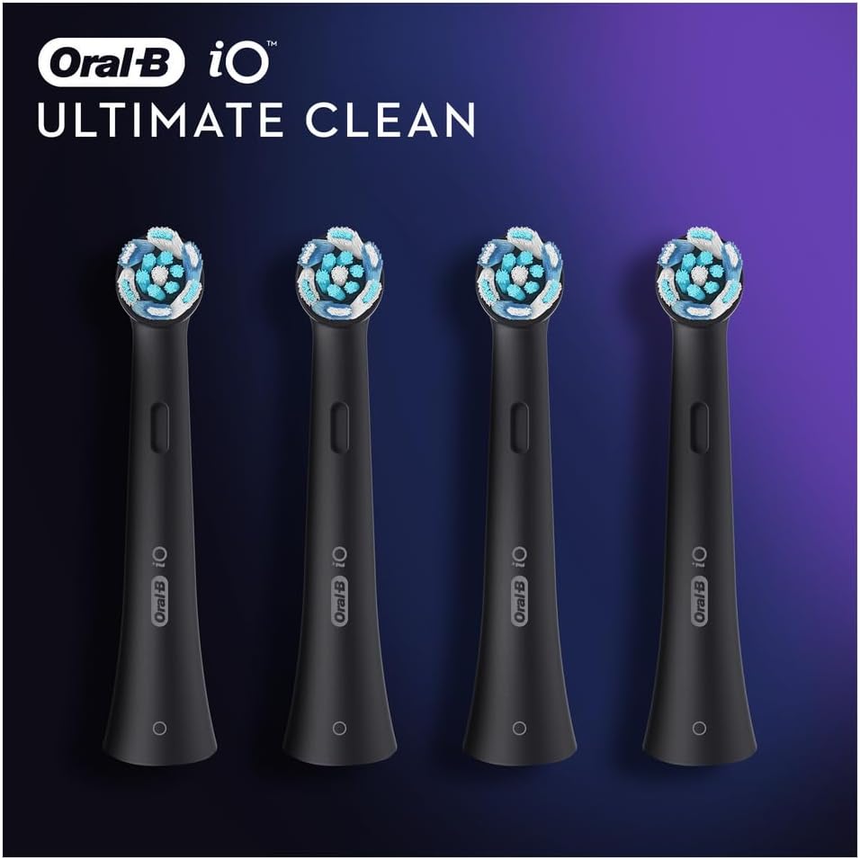 Oral-B iO Ultimate Clean Electric Toothbrush Head, Oral B Electric Toothbrush Heads, Twisted & Angled Bristles for Deeper Plaque Removal, Pack of 4 Toothbrush Heads, Oral B Io Brush Heads, Black