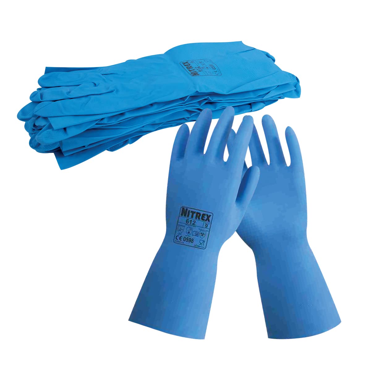 Nitrex 612 Chemical Resistant Safety Gloves, Bag of 10 Pairs, Size 6 - Unlined Nitrile Chemical Resistant Gauntlet Gloves