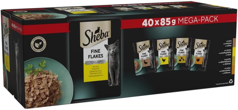 SHEBA - Adult Wet Cat Food Pouches- 40 x 85 g - Poultry - Bulk Cat Food Megapack - 40 Jelly Pouches