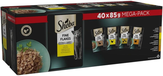 SHEBA - Adult Wet Cat Food Pouches- 40 x 85 g - Poultry - Bulk Cat Food Megapack - 40 Jelly Pouches