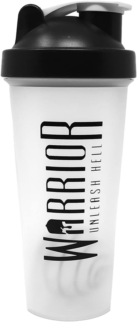 Warrior Protein Shaker Bottle, Includes Wire Mixball Blender – 600ml – Perfect for Mixing Powdered Shakes, Clear, BPA Free, Dishwasher Safe
