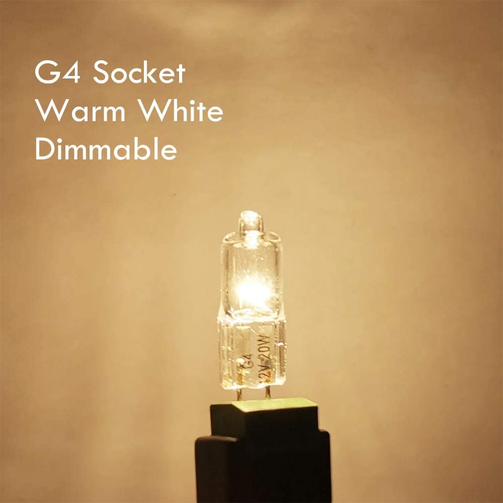 G4 Halogen Light Bulbs 20W 12V Clear Capsule 2 Pin Lamp Bulb Halogen Pin Base Warm White Dimmable 10 Pack [Energy Class G]